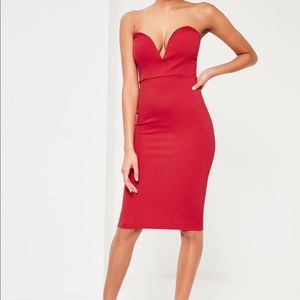 NWT Missguided Red Scuba Plunge Bandeau Midi Dress